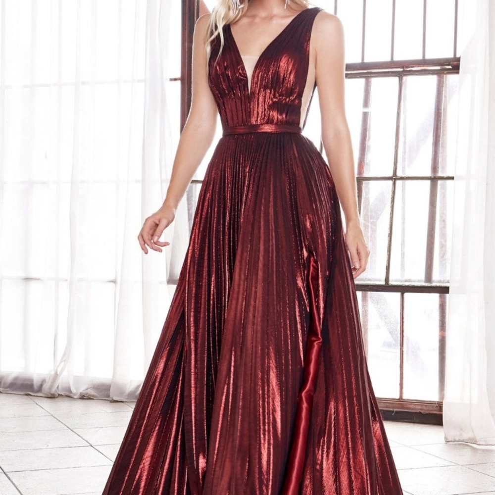 Long A-line Metallic Burgundy Dress
